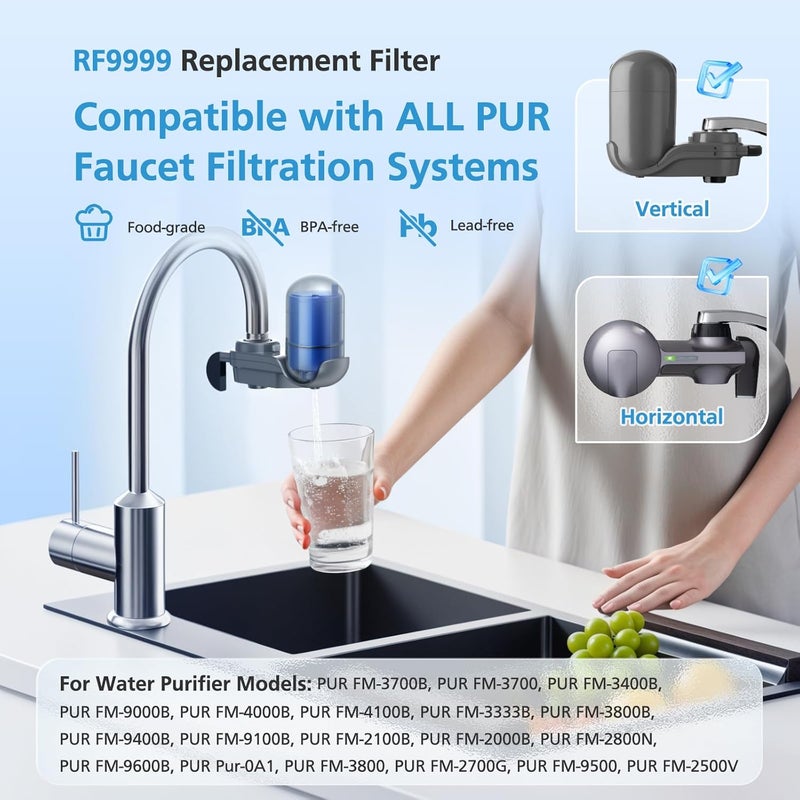 isingo 3 Pack RF9999 Faucet Mount Replacement Filter For ALL PUR/PUR PLUS Faucet Filtration Systems, 3-in-1 Powerful & Natural Mineral Filtration, Lead Removal, 9-Month Value, Blue, *NSF Certified - Image 3